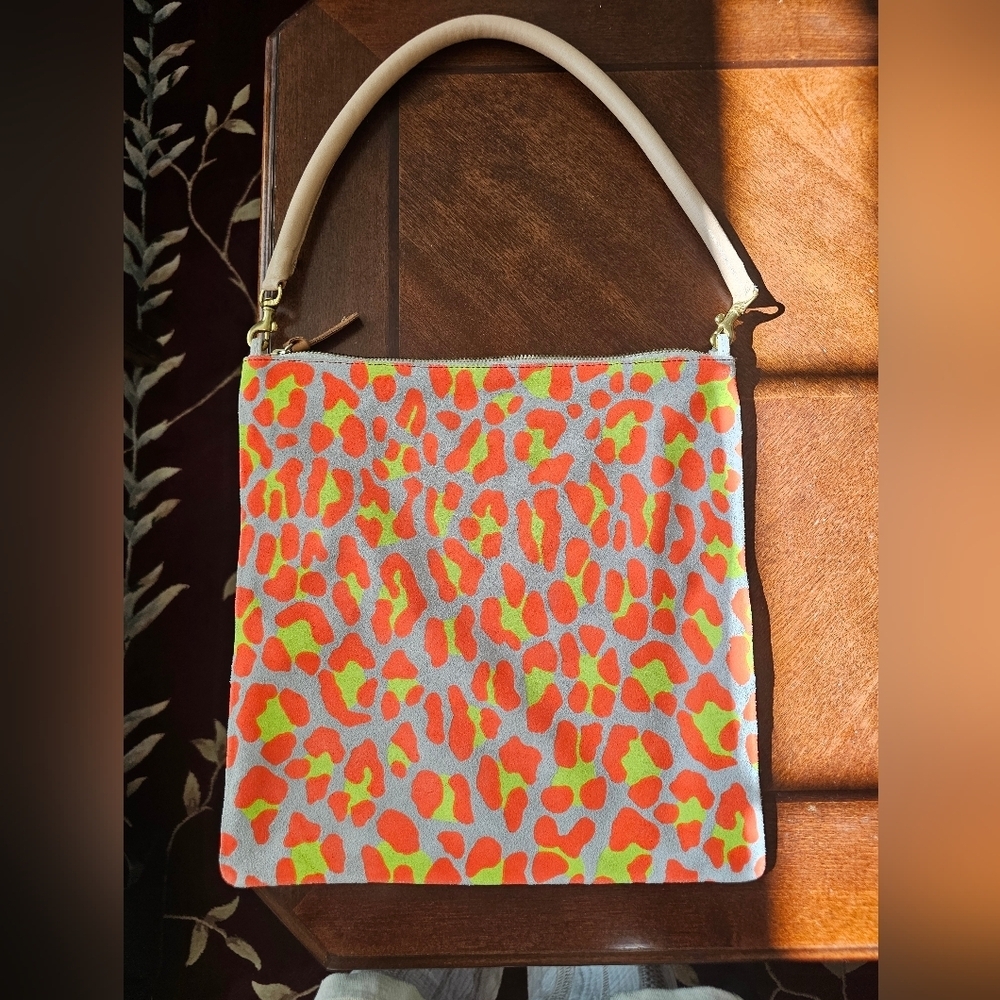 Clare V Neon Leopard Foldover Clutch With Tabs And Added Strap - Picture 2 of 6